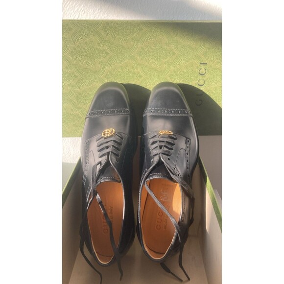 GUCCI Men's Rooster Brogue Leather Derby in Black Sz US Size 7 - Picture 1 of 10